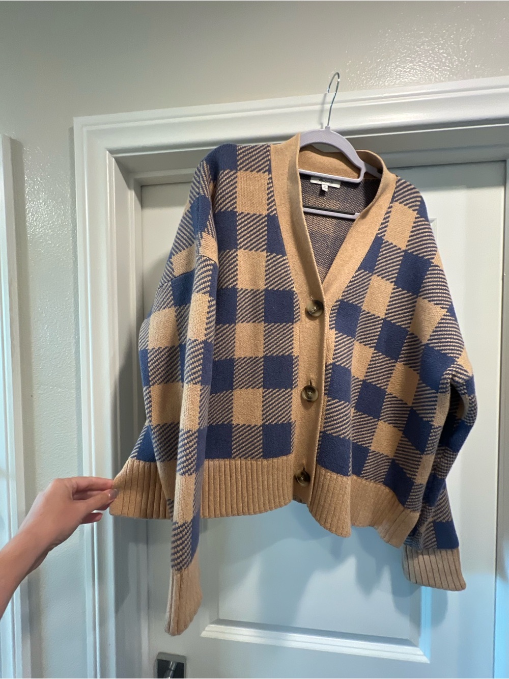 Madewell Blue & Tan Checked Button-Front Cardigan